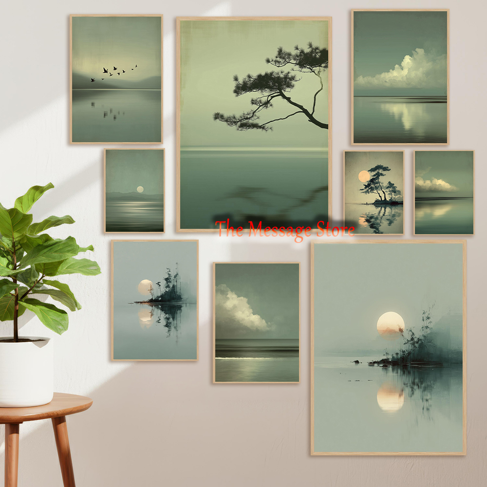 Japanese Minimalist Lifestyle - Японский минималистичный пейзаж: Лунное озеро, облака,